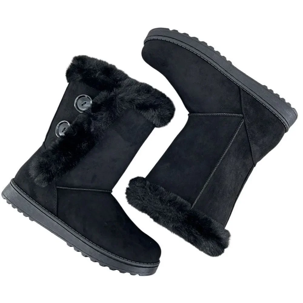 Women’s Black Cozy Abigail Faux-Fur Winter Boots Size 10